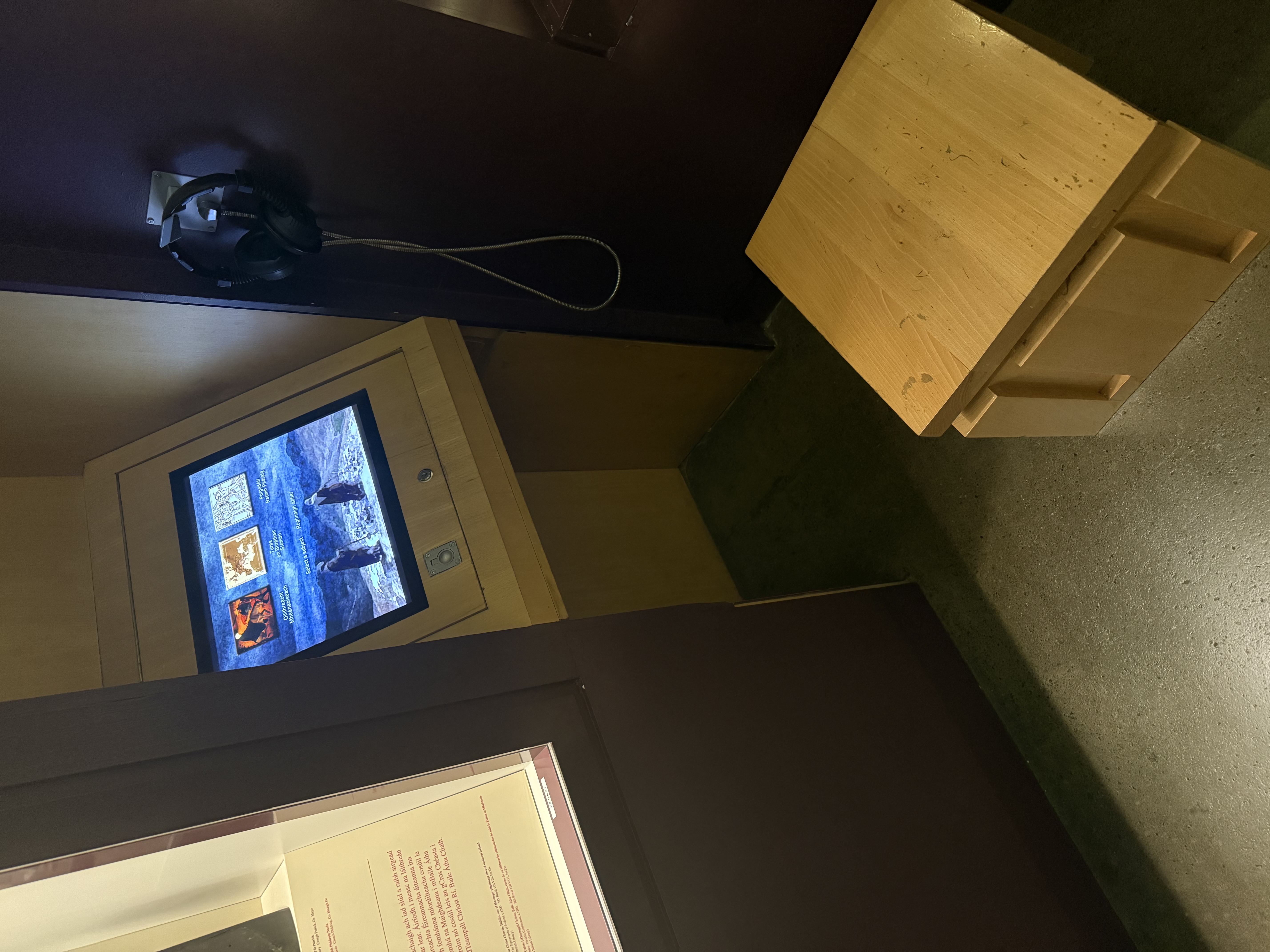 Gamified screen, with interactive touch screen and headphones to go along with, and bench to sit on